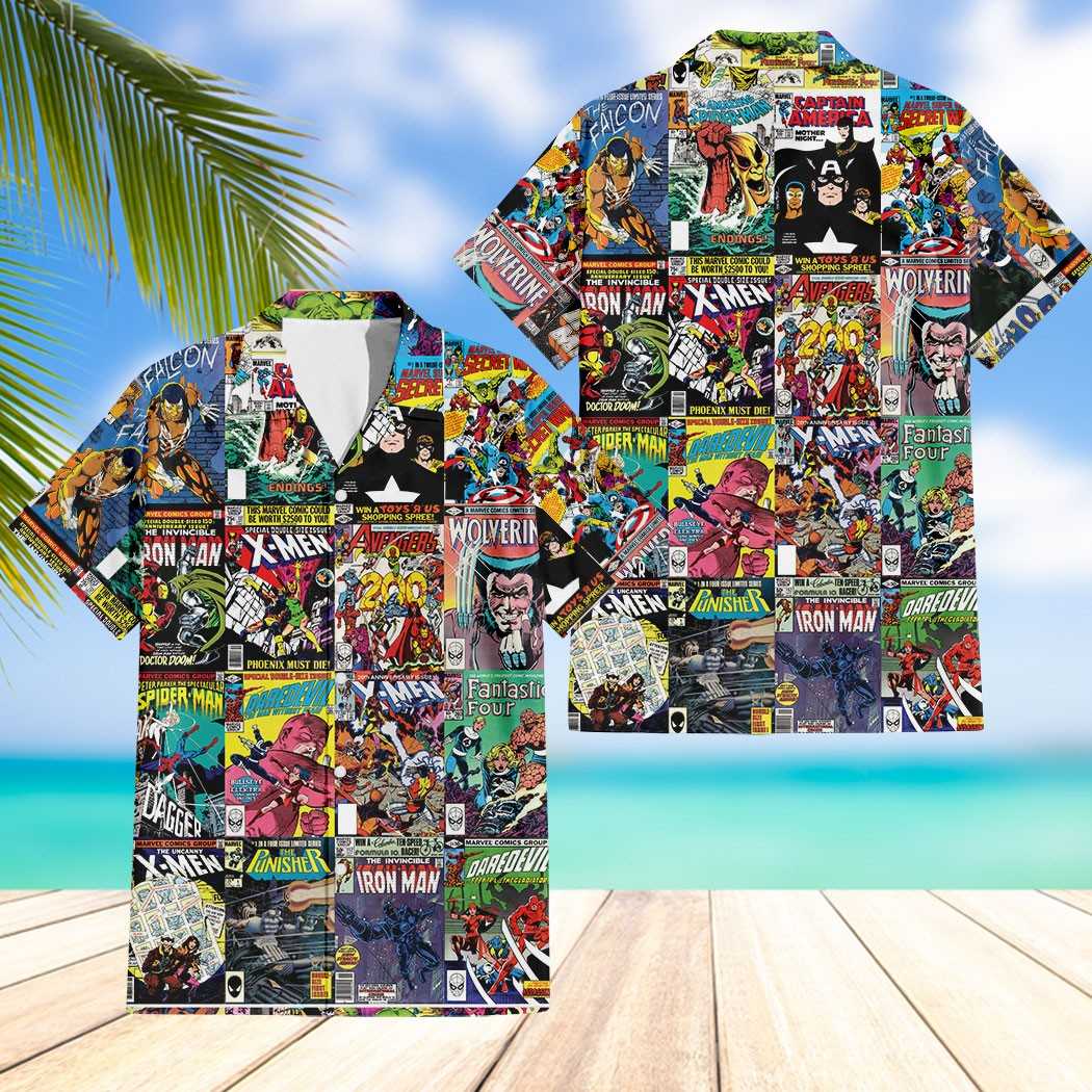 80s Marvel Avenger Comic Covers Hawaiian Shirt 80s Marvel Avenger Comic Covers Hawaiian Shirt