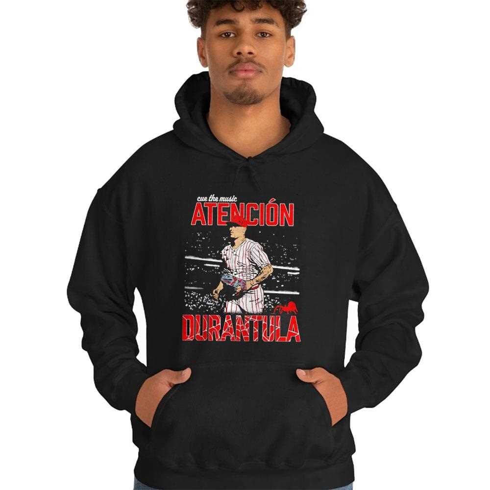 Jhoan Duran Philadelphia Phillies Atencion Durantula Cue The Music Shirt Jhoan Duran Philadelphia Phillies Atencion Durantula Cue The Music Shirt