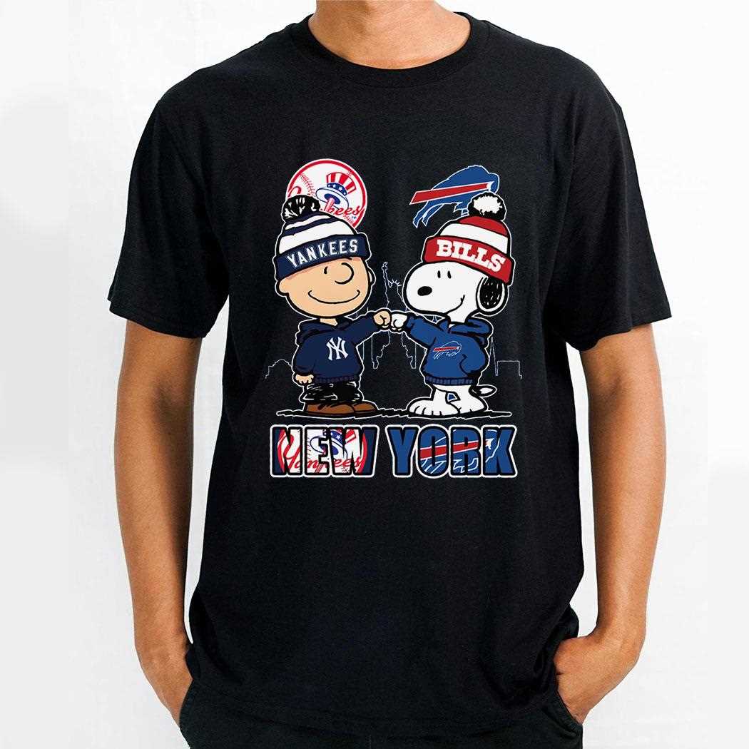 New York Yankees And Buffalo Bills Peanuts Fist Bump Tee