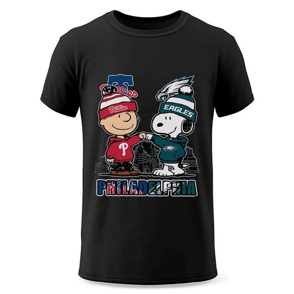 Philadelphia Phillies And Eagles Peanuts Fist Bump Tee Philadelphia Phillies And Eagles Peanuts Fist Bump Tee