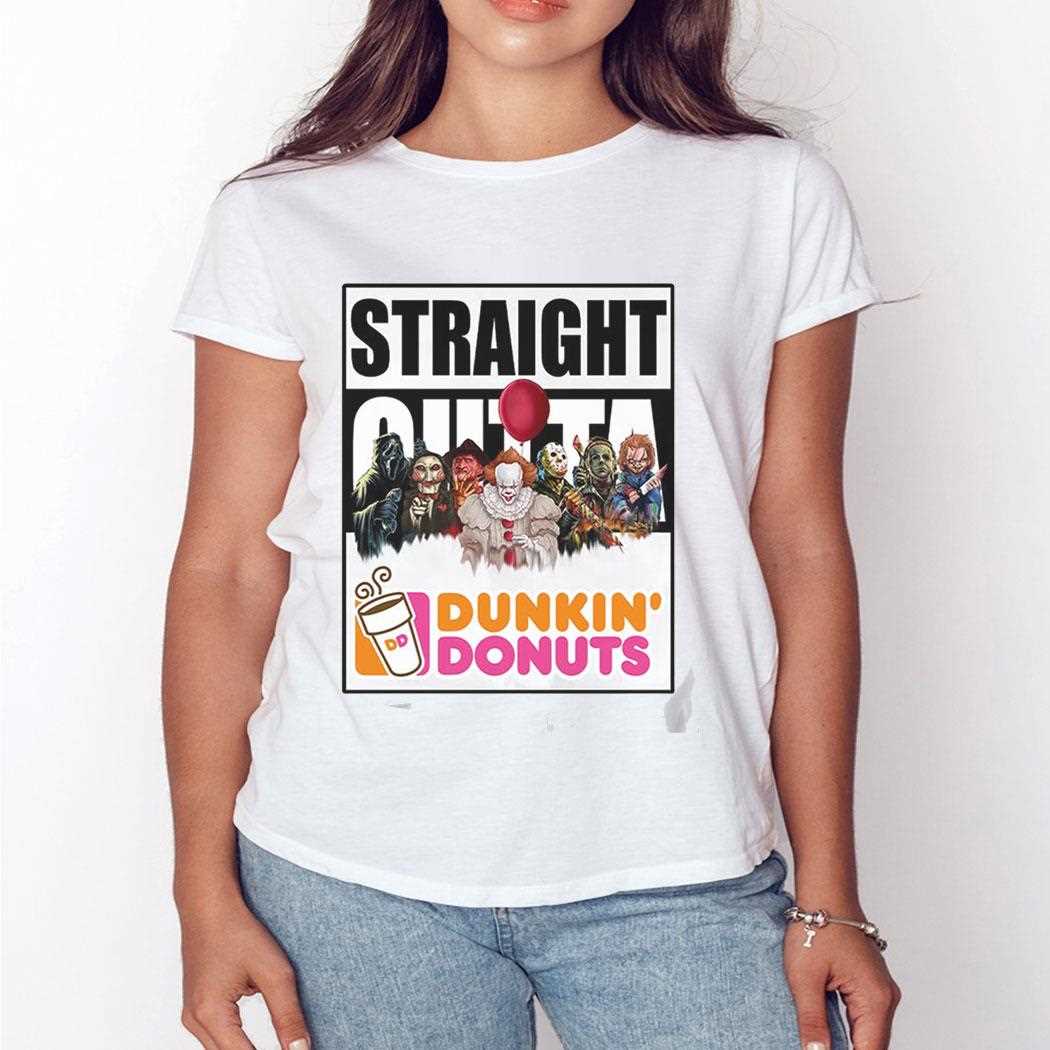 Straight Outta Dunkin Donuts Horror Crew Tee Straight Outta Dunkin Donuts Horror Crew Tee