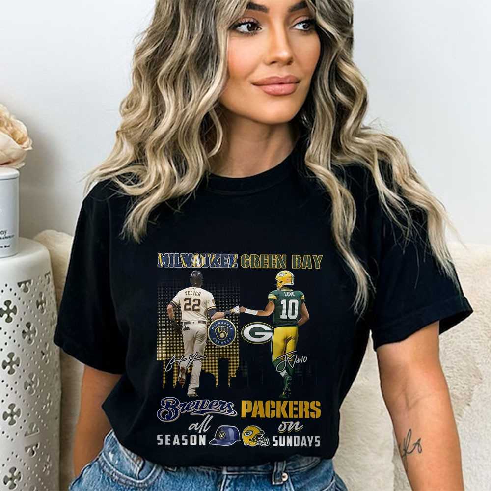 Milwaukee Green Bay Sports Yelich Brewers All Season Love Packers On Sundays Skyline Shirt Milwaukee Green Bay Sports Yelich Brewers All Season Love Packers On Sundays Skyline Shirt