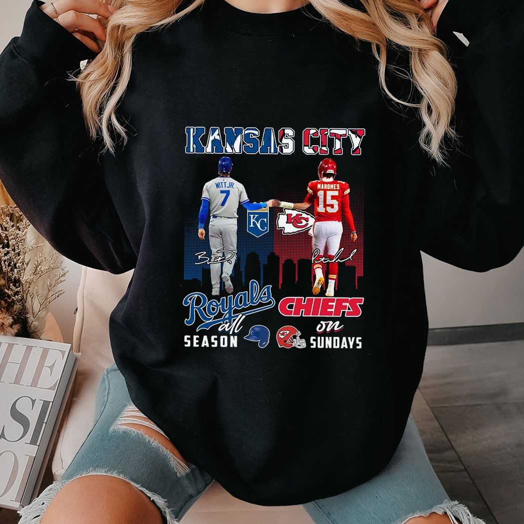 Kansas City Sports Witt Jr Royals All Season Mahomes Chiefs On Sundays Skyline Shirt Kansas City Sports Witt Jr Royals All Season Mahomes Chiefs On Sundays Skyline Shirt
