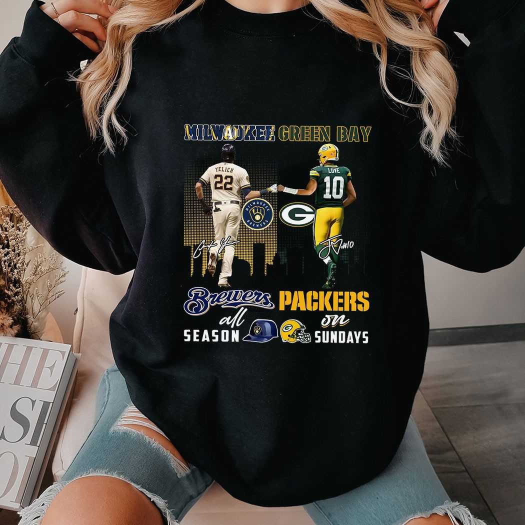 Milwaukee Green Bay Sports Yelich Brewers All Season Love Packers On Sundays Skyline Shirt Milwaukee Green Bay Sports Yelich Brewers All Season Love Packers On Sundays Skyline Shirt