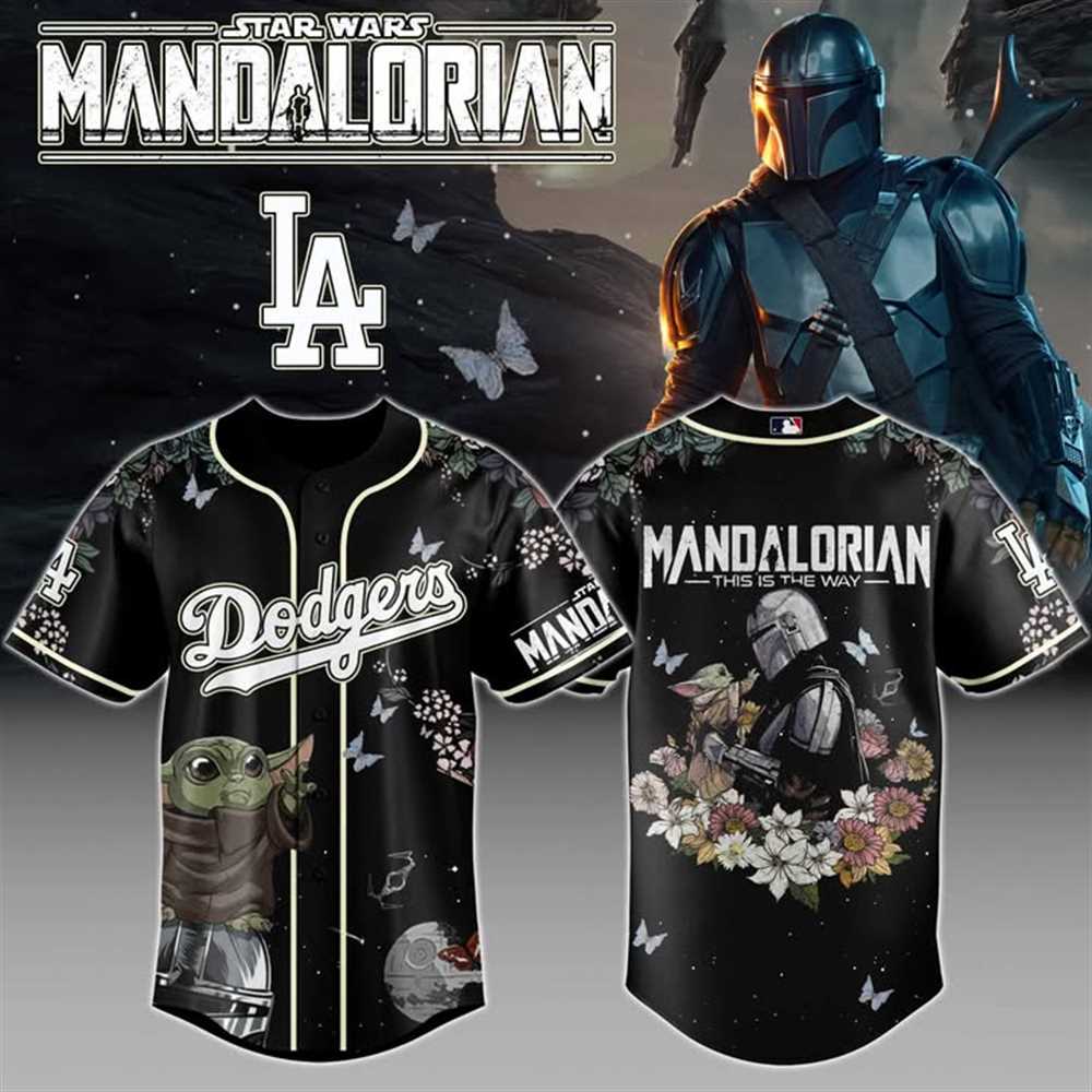 Star Wars Mandalorian Dodgers Floral Butterflies Baseball Jersey Star Wars Mandalorian Dodgers Floral Butterflies Baseball Jersey