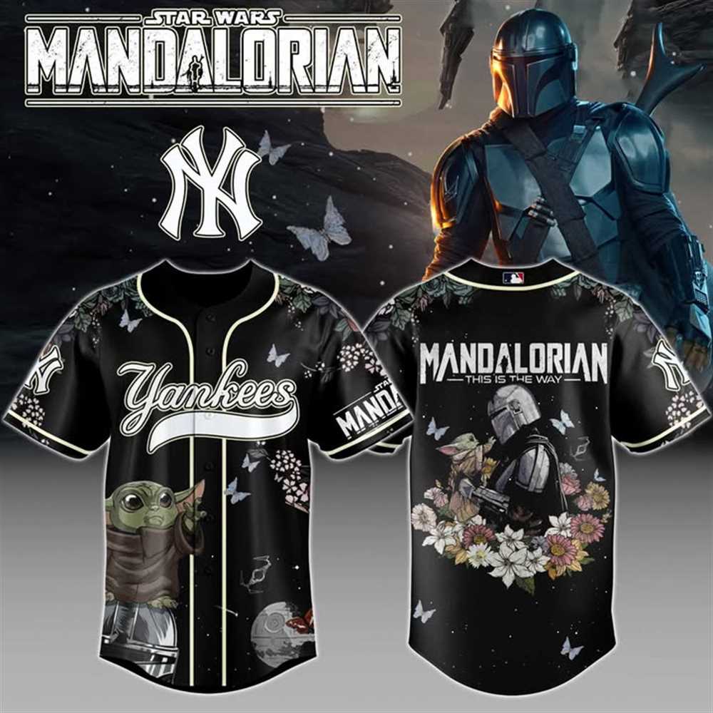 Star Wars Mandalorian Yankees Floral Butterflies Baseball Jersey Star Wars Mandalorian Yankees Floral Butterflies Baseball Jersey