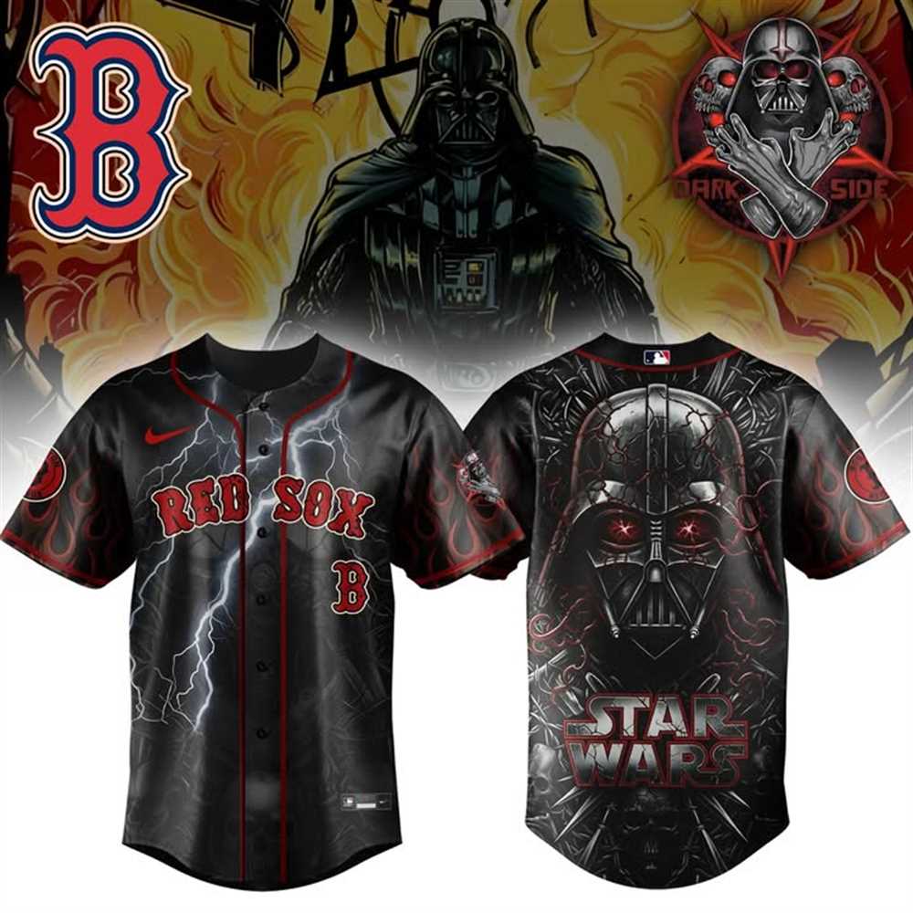 Star Wars Red Sox Darth Vader Lightning Flames Baseball Jersey Star Wars Red Sox Darth Vader Lightning Flames Baseball Jersey