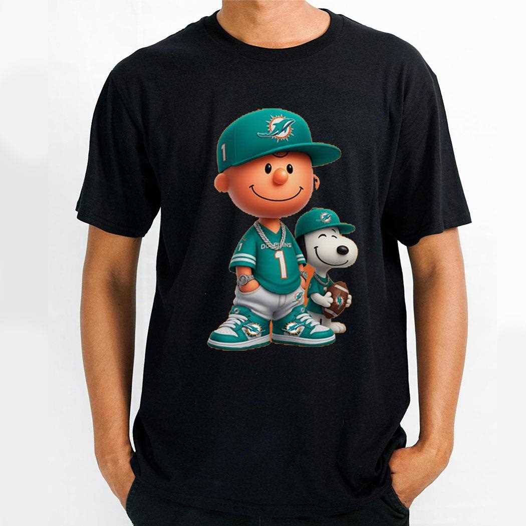 Miami Dolphins Charlie Brown Snoopy Peanuts Crewneck Sweatshirt Miami Dolphins Charlie Brown Snoopy Peanuts Crewneck Sweatshirt