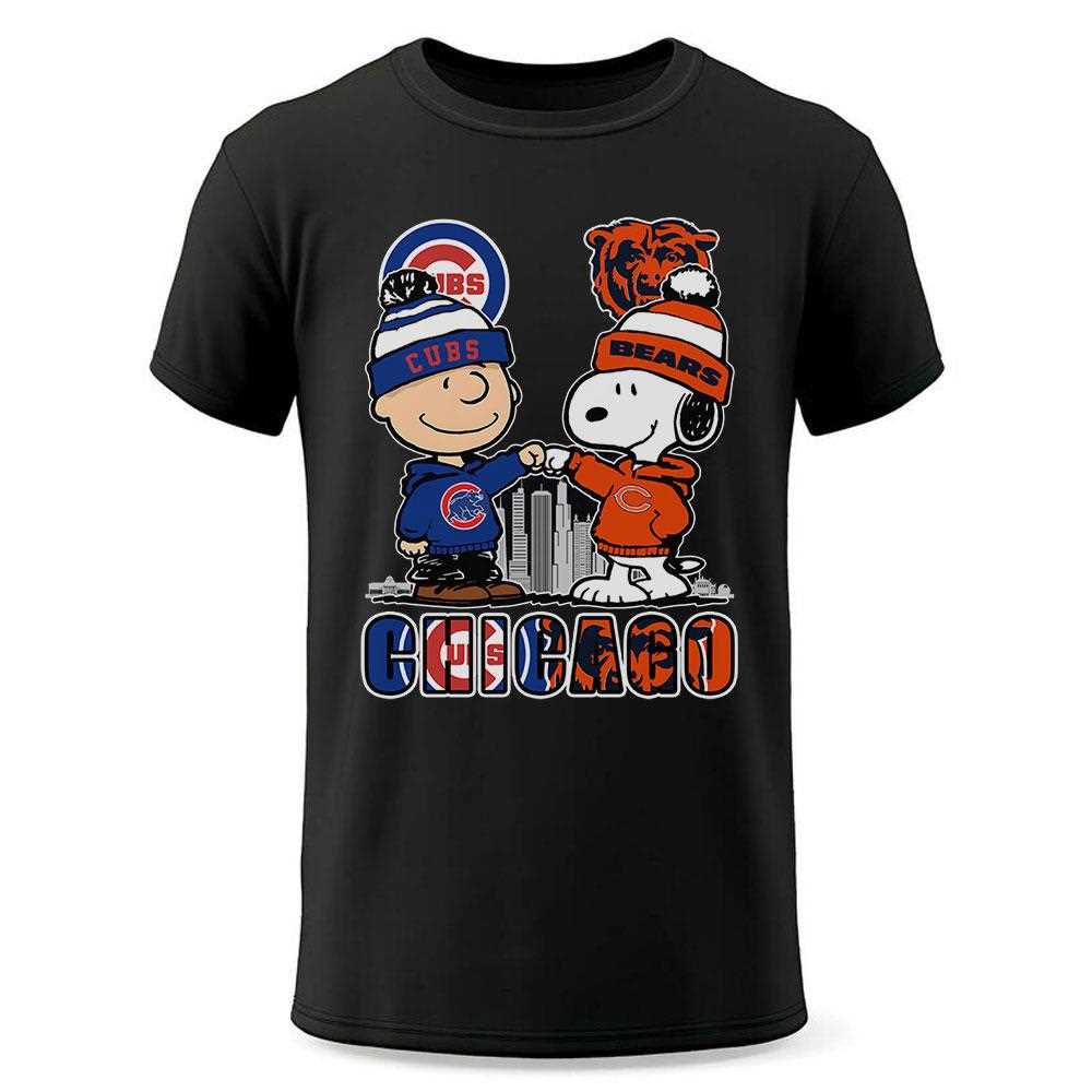 Chicago Cubs And Bears Peanuts Fist Bump T-shirt Chicago Cubs And Bears Peanuts Fist Bump T-shirt