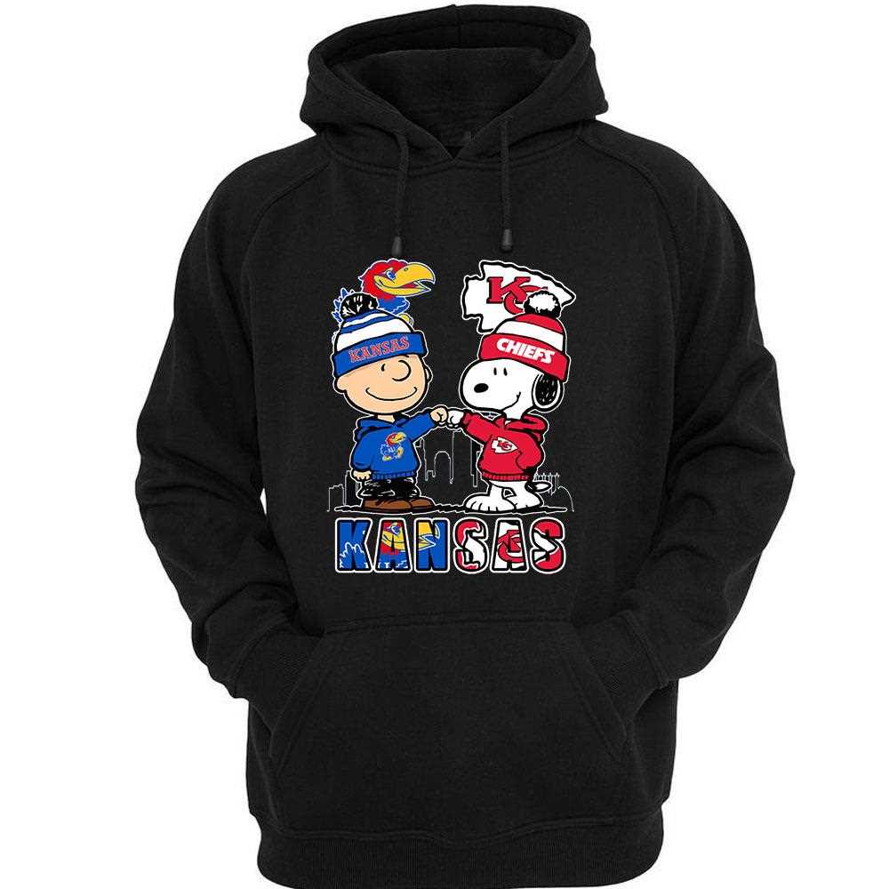 Kansas Jayhawks And Chiefs Peanuts Fist Bump T-shirt Kansas Jayhawks And Chiefs Peanuts Fist Bump T-shirt