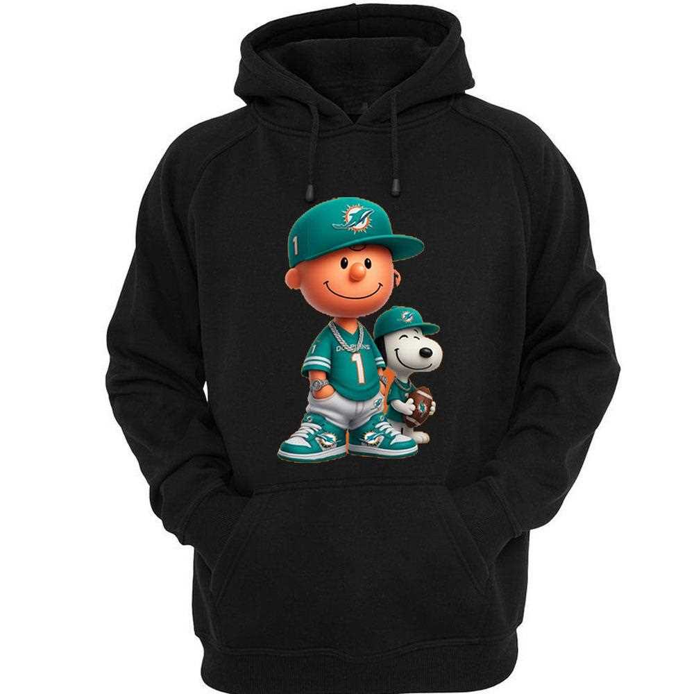 Miami Dolphins Charlie Brown Snoopy Peanuts Crewneck Sweatshirt Miami Dolphins Charlie Brown Snoopy Peanuts Crewneck Sweatshirt