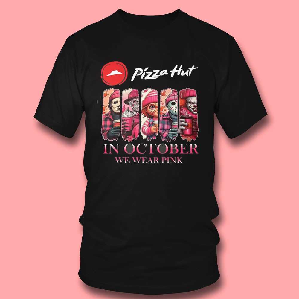 Papa John’s Horror Characters In October We Wear Pink Tee Papa John’s Horror Characters In October We Wear Pink Tee