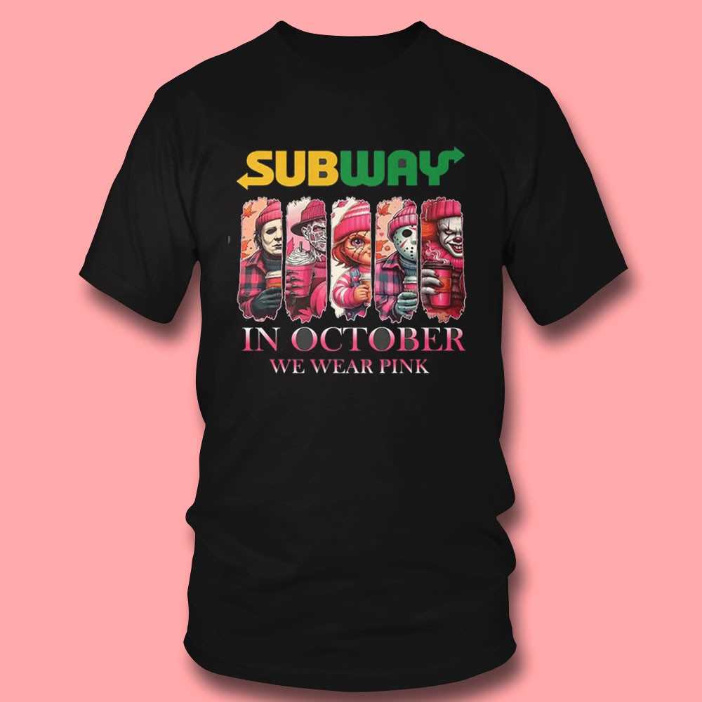 Texas Roadhouse Horror Characters In October We Wear Pink Tee