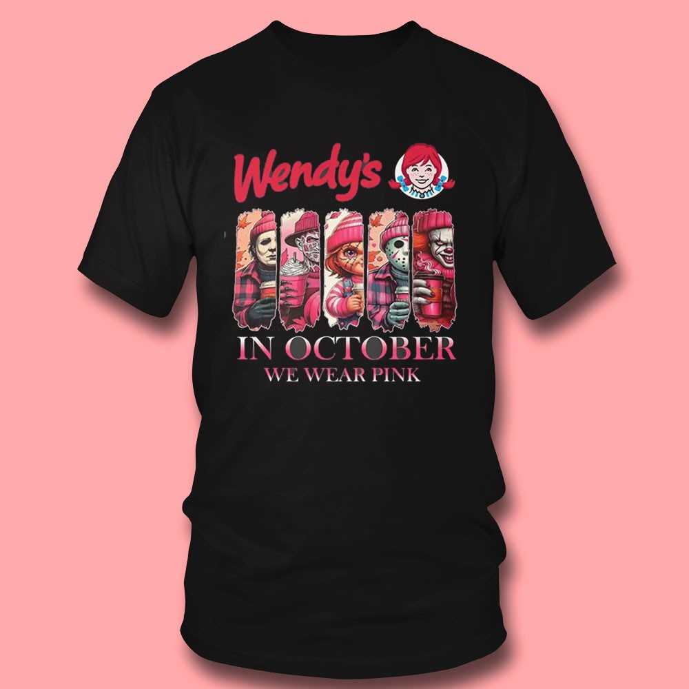 Wendy’s Horror Characters In October We Wear Pink Tee