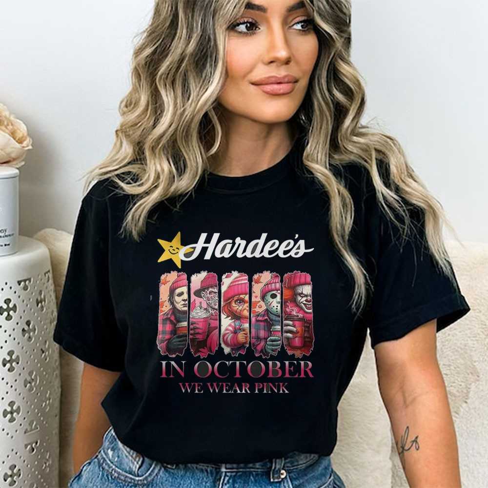 Hardee’s Horror Characters In October We Wear Pink Tee Hardee’s Horror Characters In October We Wear Pink Tee