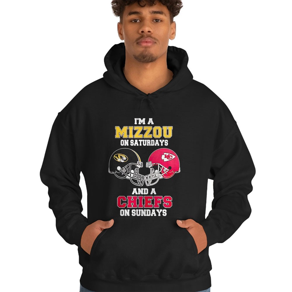 Im A Mizzou Tigers On Saturdays And A Kansas City Chiefs On Sunday Helmet Shirt Im A Mizzou Tigers On Saturdays And A Kansas City Chiefs On Sunday Helmet Shirt