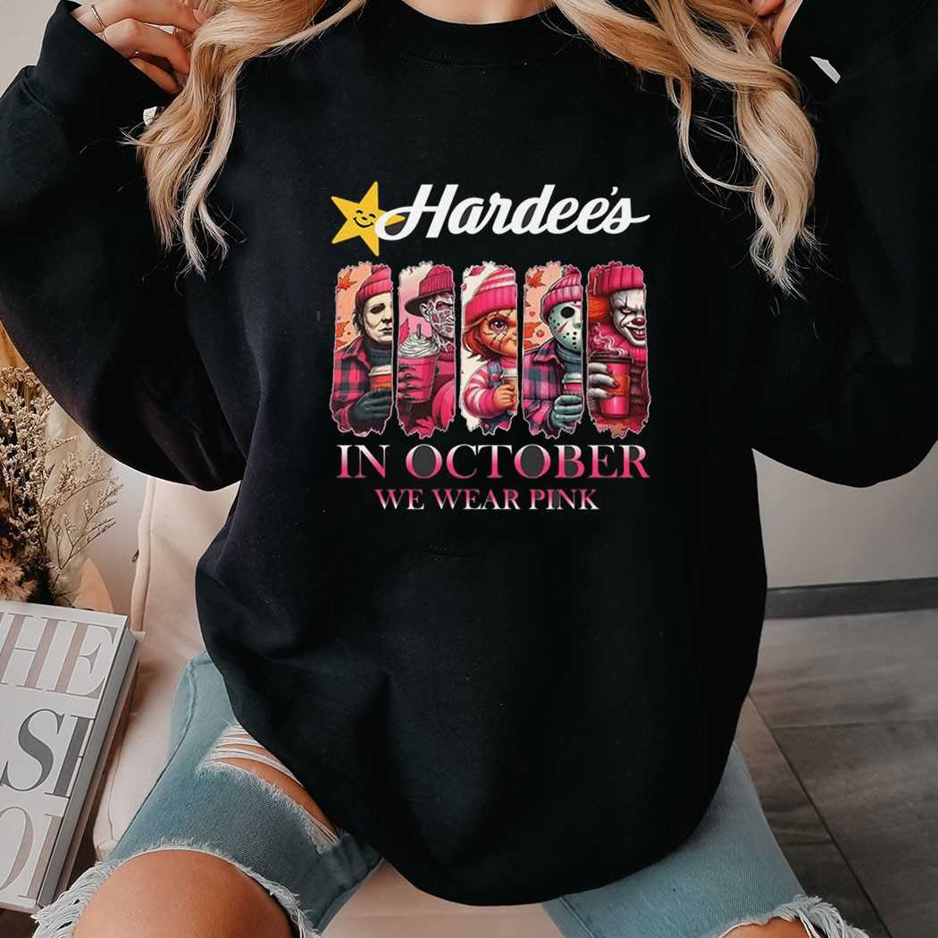 Hardee’s Horror Characters In October We Wear Pink Tee Hardee’s Horror Characters In October We Wear Pink Tee