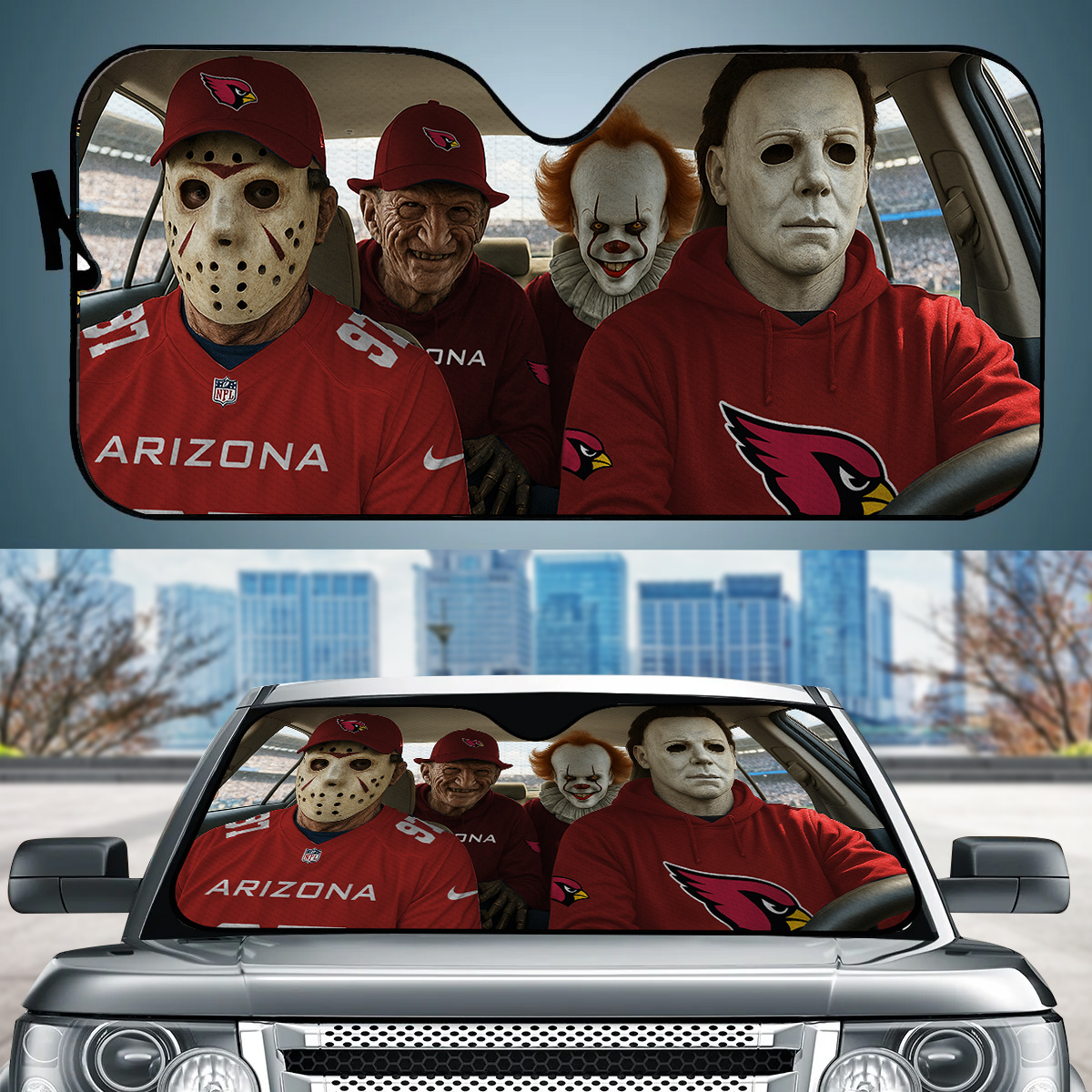 Arizona Cardinals Jason Freddy Pennywise Michael Myers Car Auto Sunshade
