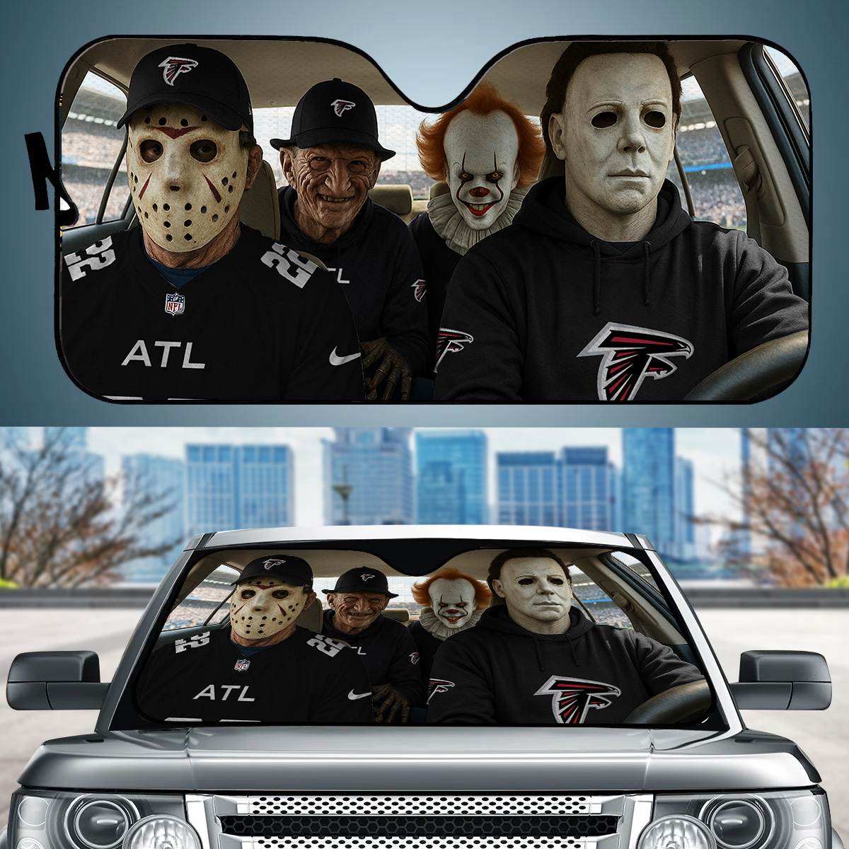 Atlanta Falcons Jason Freddy Pennywise Michael Myers Car Auto Sunshade