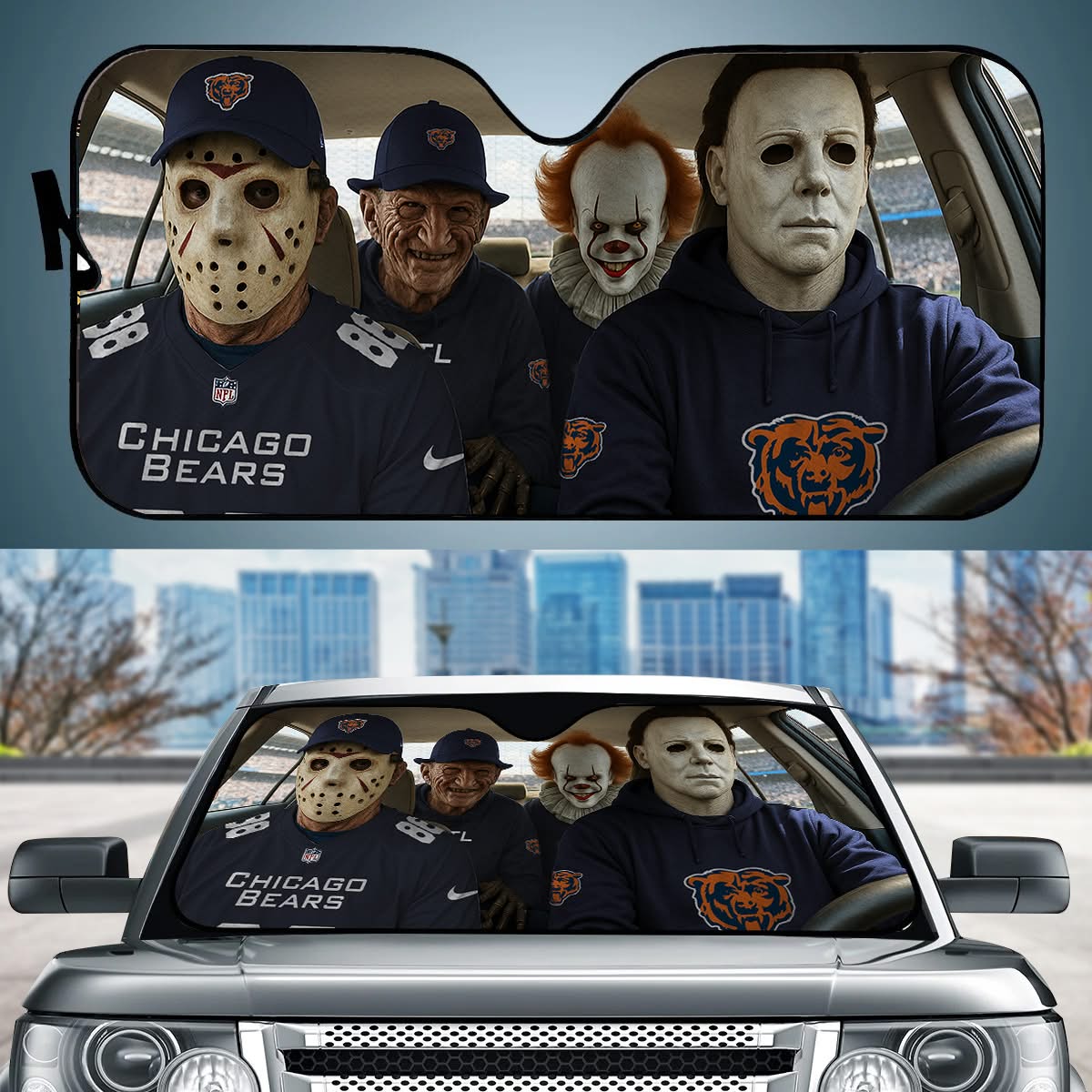 Boston Celtics Jason Freddy Pennywise Michael Myers Basketball Car Auto Sunshade