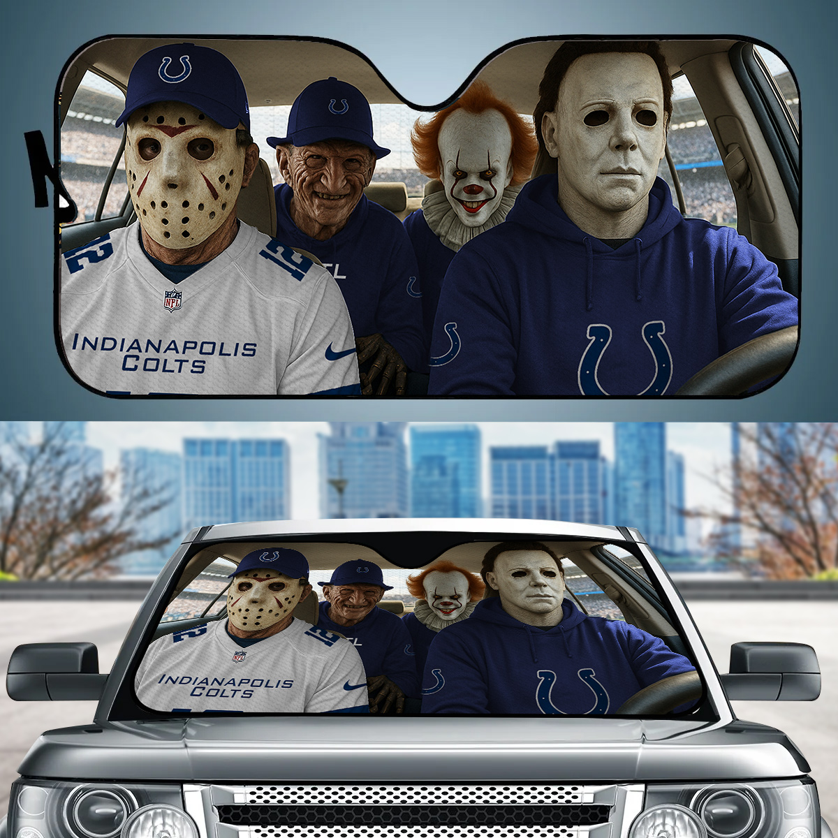 Golden State Warriors Jason Freddy Pennywise Michael Myers Basketball Car Auto Sunshade