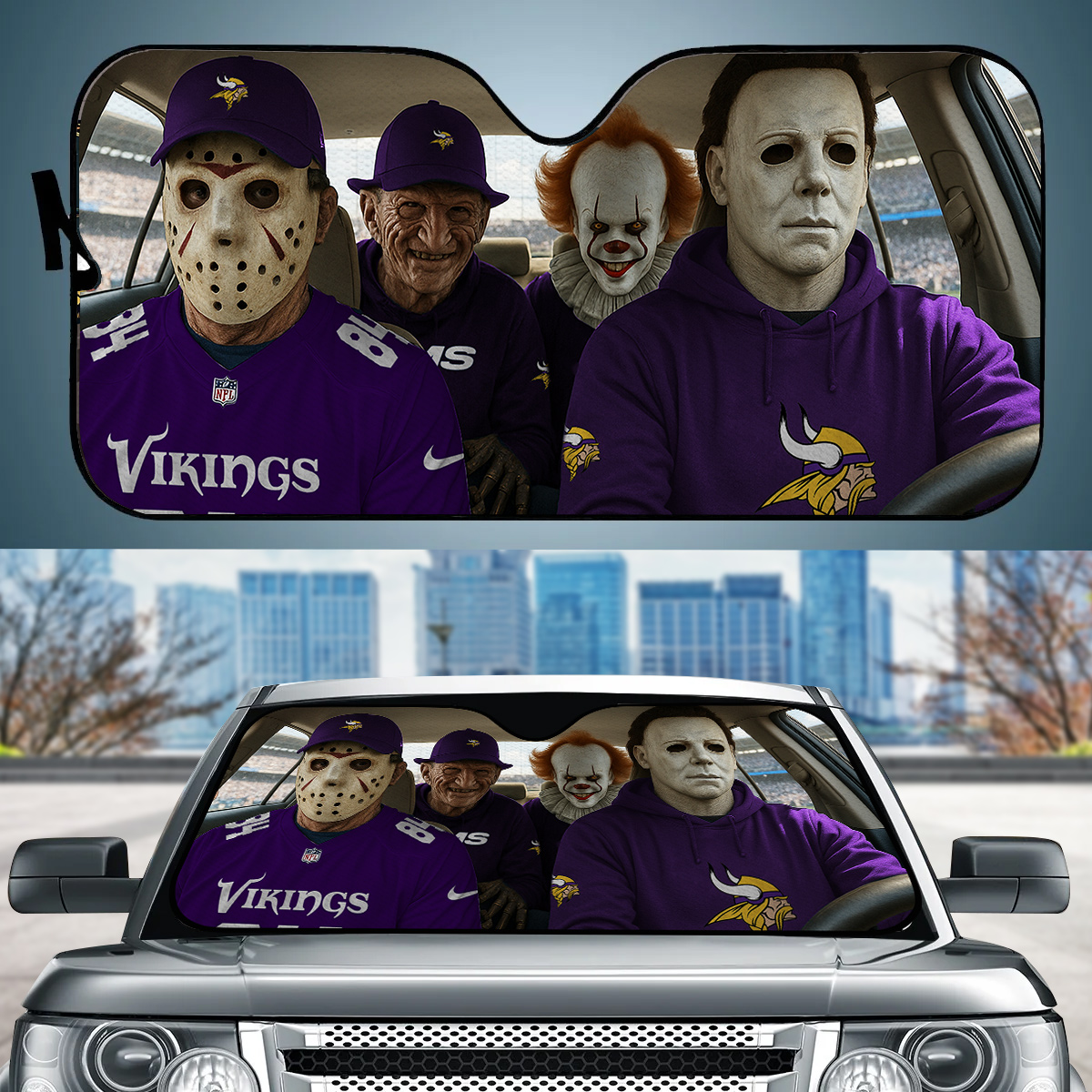Minnesota Vikings Jason Freddy Pennywise Michael Myers Car Auto Sunshade