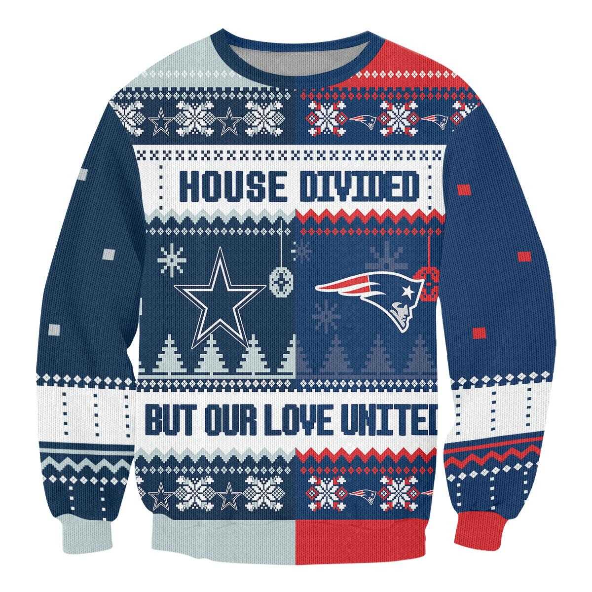 Dallas Cowboys Miami Dolphins House Divided But Our Love United Ugly Christmas Sweater