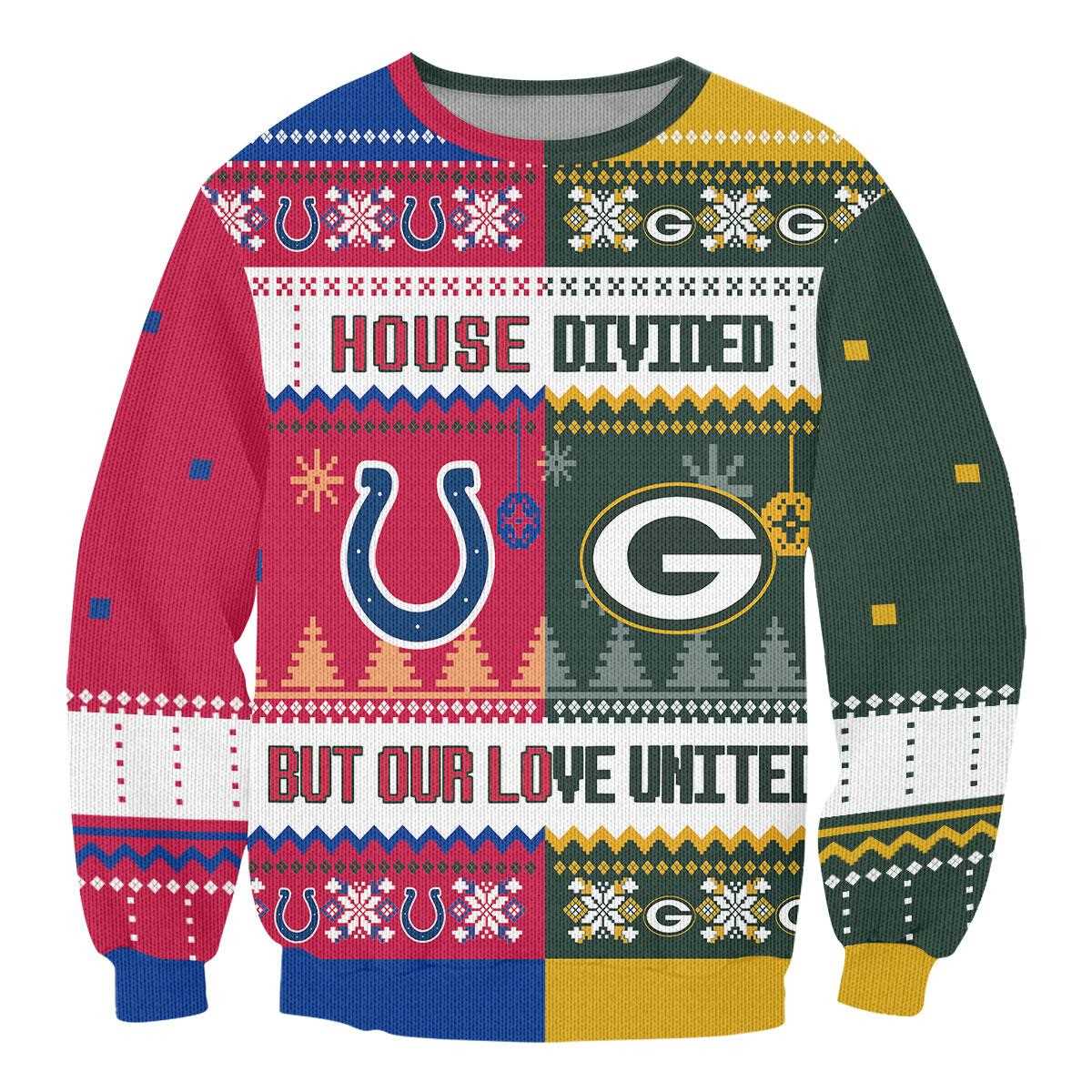 Green Bay Packers Baltimore Ravens House Divided But Our Love United Ugly Christmas Sweater