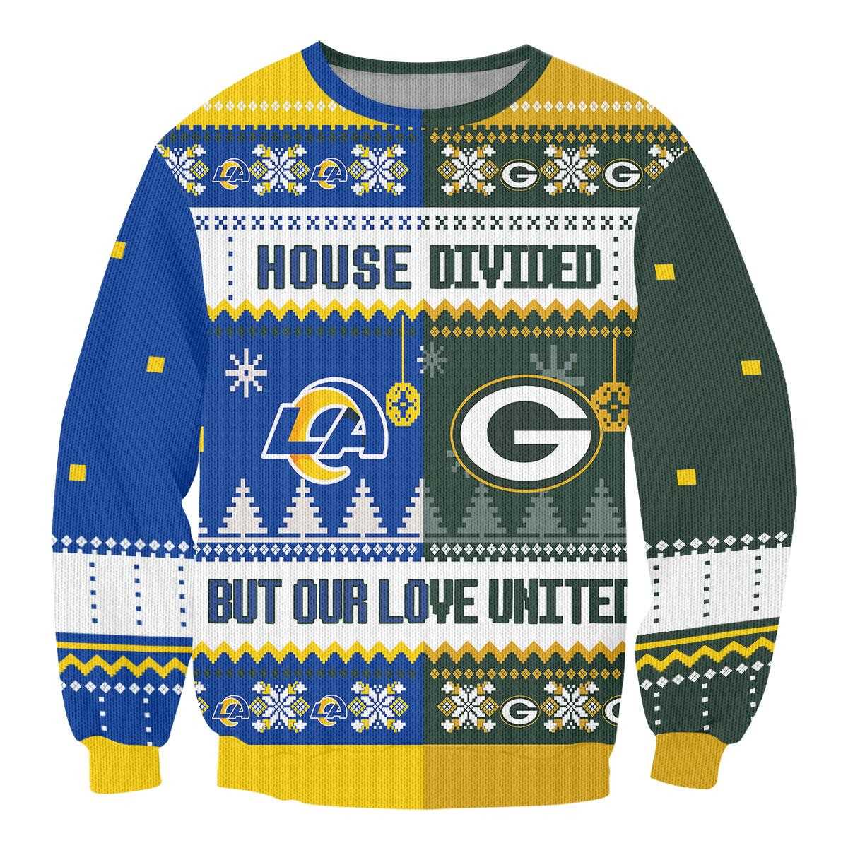 Green Bay Packers Buffalo Bills House Divided But Our Love United Ugly Christmas Sweater
