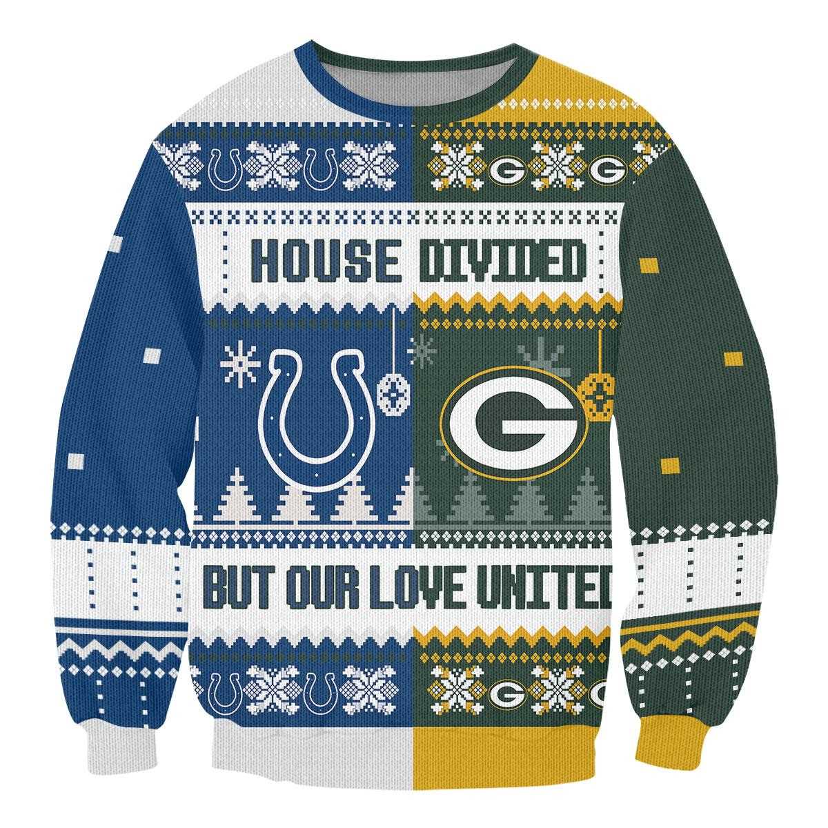Green Bay Packers Los Angeles Rams House Divided But Our Love United Ugly Christmas Sweater Green Bay Packers Los Angeles Rams House Divided But Our Love United Ugly Christmas Sweater