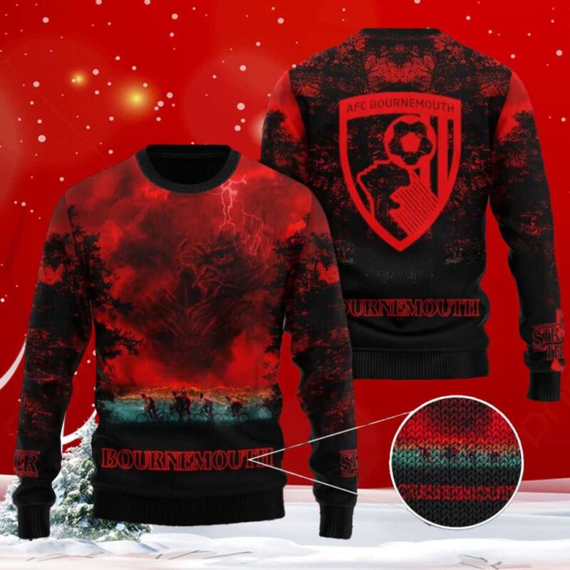 Afc Bournemouth X Stranger Things Ugly Christmas Sweater Afc Bournemouth X Stranger Things Ugly Christmas Sweater