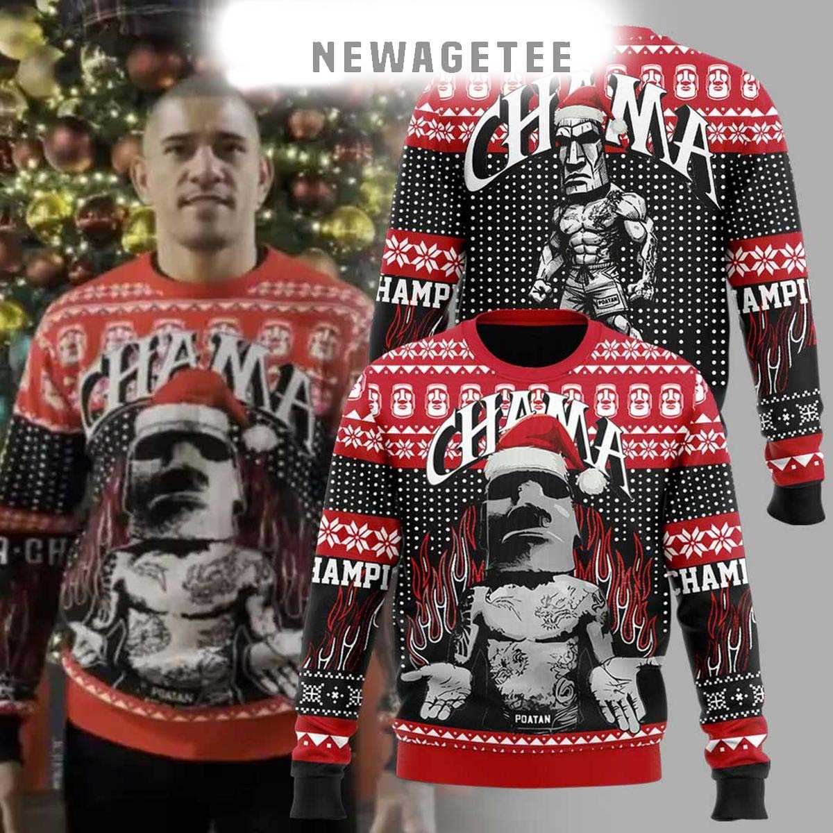 Alex Pereira Wearing Chama Christmas 2025 Ugly Christmas Sweater