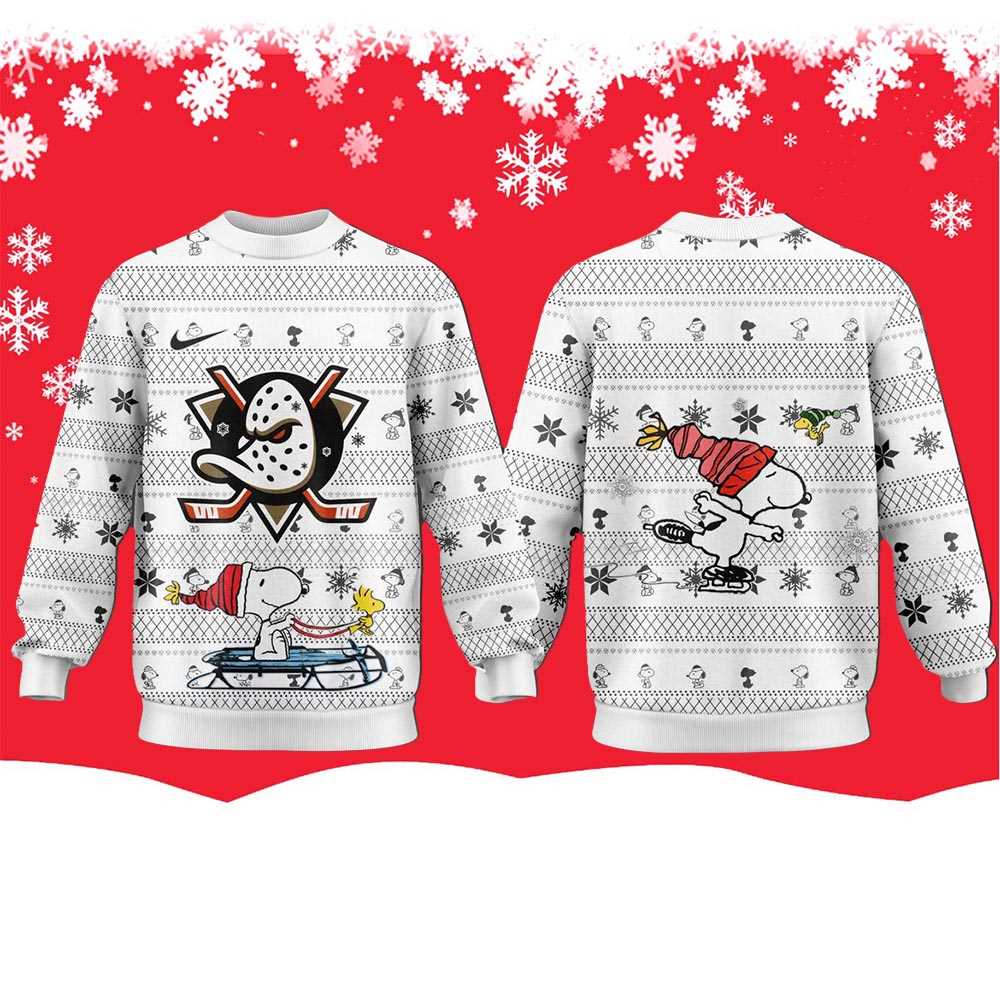 Anaheim Ducks Snoopy Peanuts 2025 Ugly Christmas Sweater