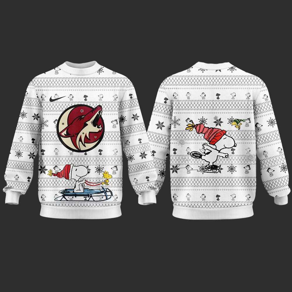 Arizona Coyotes Snoopy Peanuts 2025 Ugly Christmas Sweater Arizona Coyotes Snoopy Peanuts 2025 Ugly Christmas Sweater