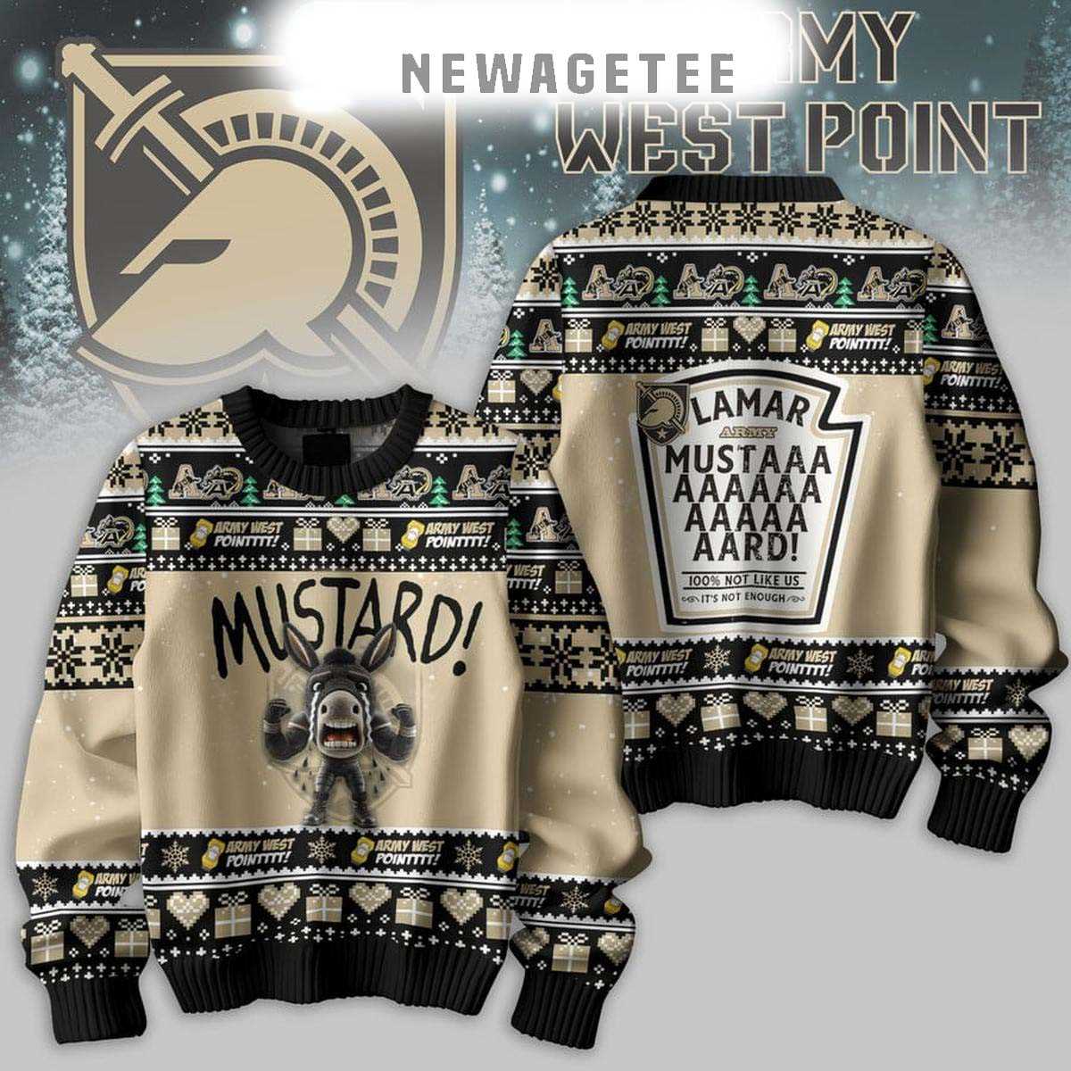 Army West Point Mustard Not Like Us Christmas Ugly Sweater