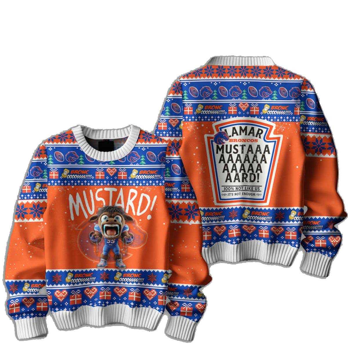 Boise State Broncos Mustard Not Like Us Christmas Ugly Sweater Boise State Broncos Mustard Not Like Us Christmas Ugly Sweater