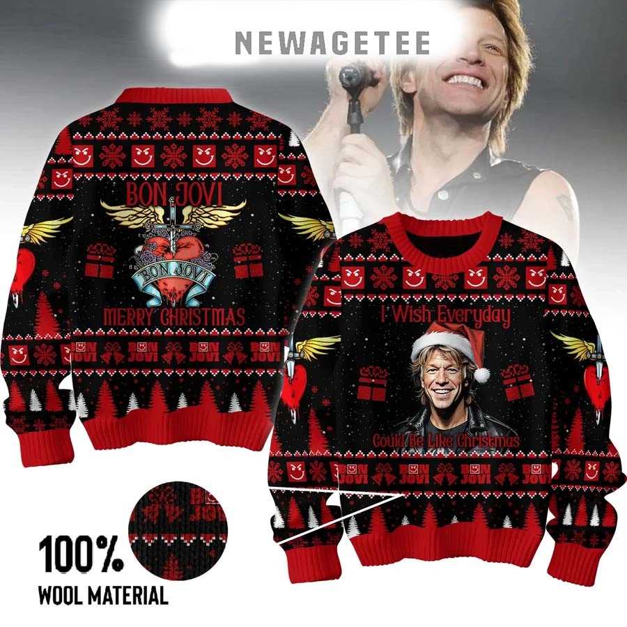 Bon Jovi Livin On A Prayer Gods 2025 Ugly Christmas Sweater