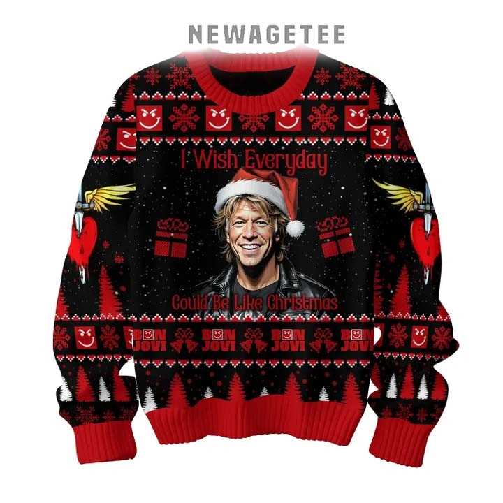 Bon Jovi Merry Christmas I Wish Everyday Is 2025 Ugly Christmas Sweater Bon Jovi Merry Christmas I Wish Everyday Is 2025 Ugly Christmas Sweater