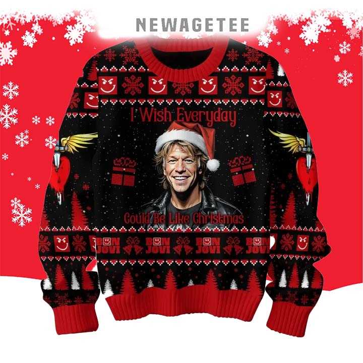 Bon Jovi Merry Christmas I Wish Everyday Is 2025 Ugly Christmas Sweater Bon Jovi Merry Christmas I Wish Everyday Is 2025 Ugly Christmas Sweater