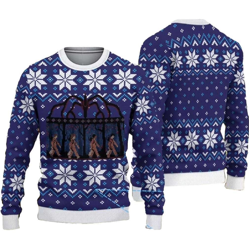 Deep Blue Fair Isle Snowflake Stranger Things Vecna Portal Ugly Christmas Sweater