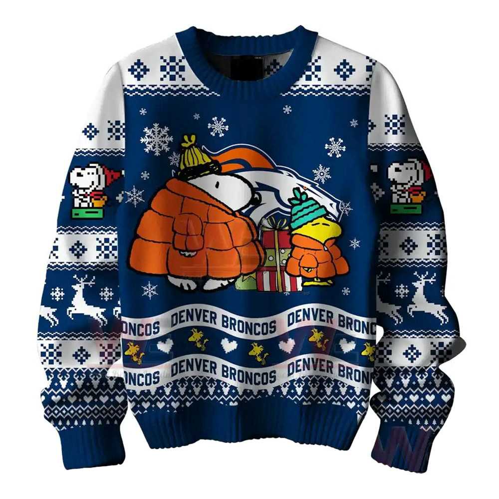 Denver Broncos Snoopy Woodstock Puffer Jacket Ugly Christmas Sweater Denver Broncos Snoopy Woodstock Puffer Jacket Ugly Christmas Sweater
