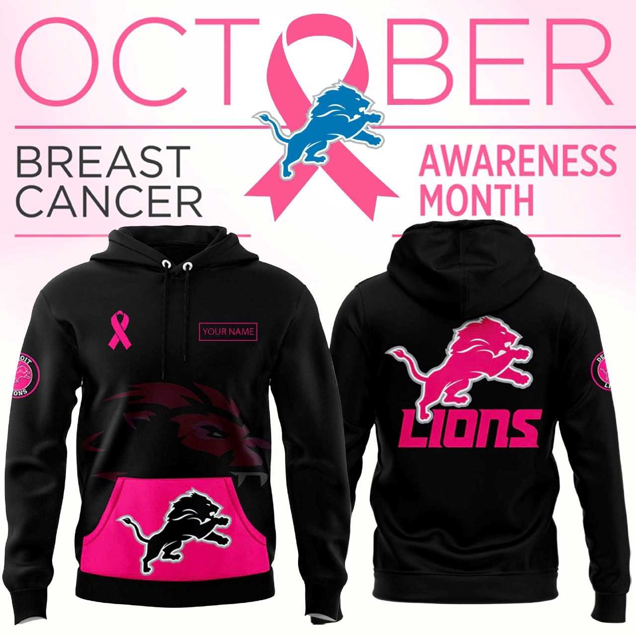 Detroit Lions Breast Cancer Awareness Hoodie