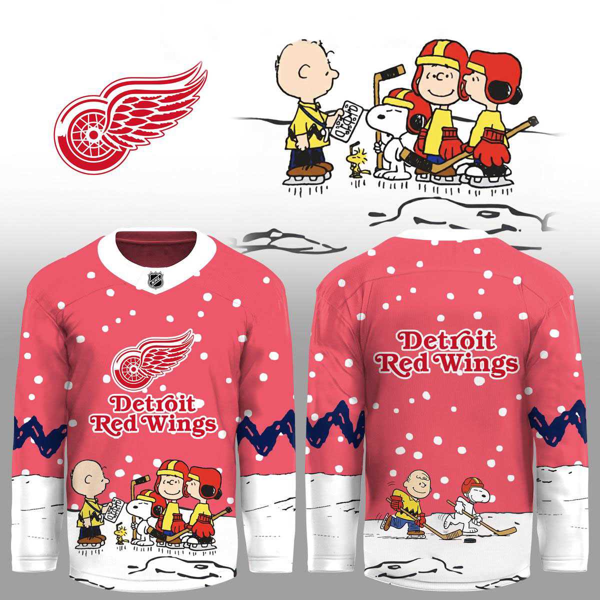 Detroit Red Wings Snoopy Peanuts Christmas Hockey Jersey