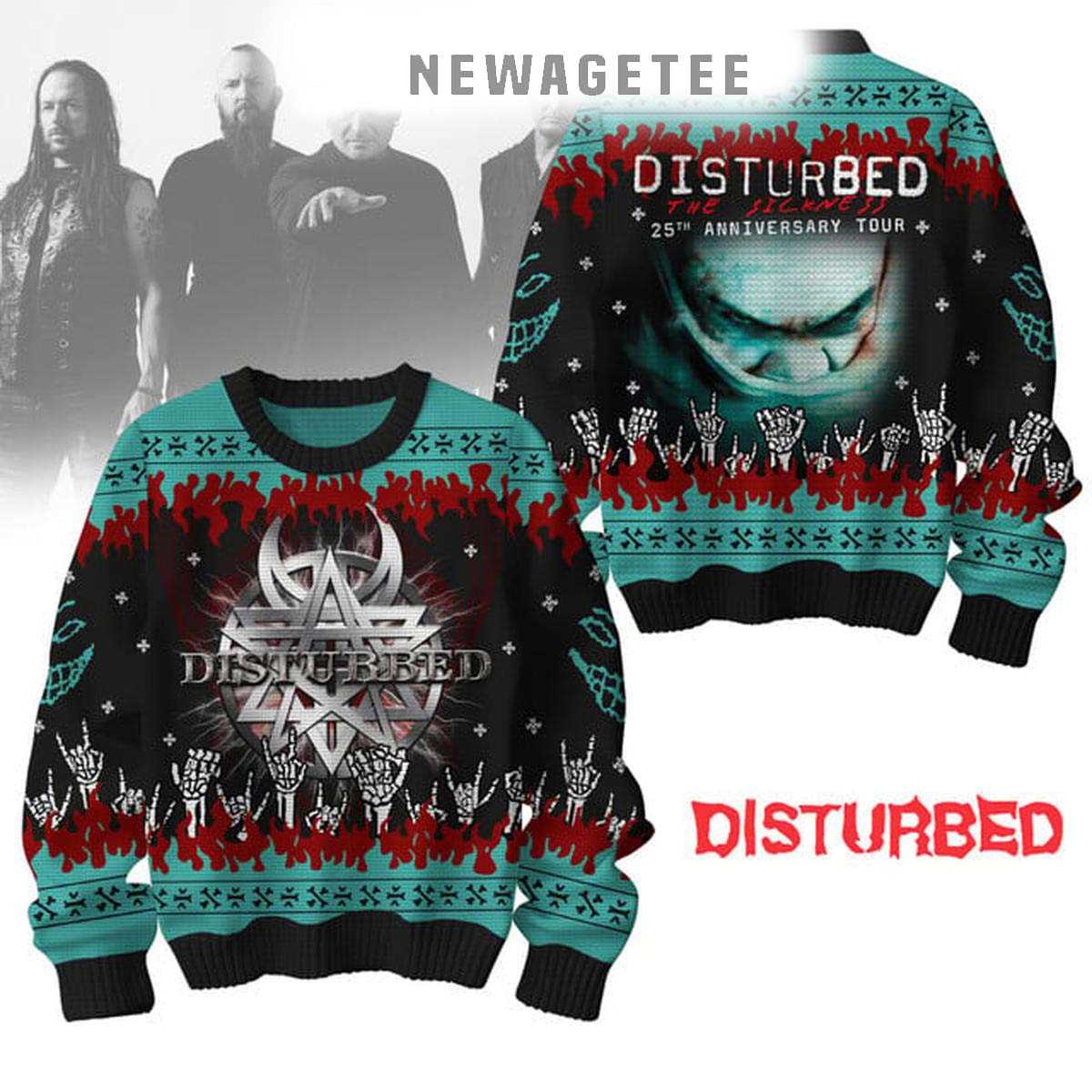 Disturbed 25th Anniversary Merry Our Christmas Together 2025 Ugly Christmas Sweater