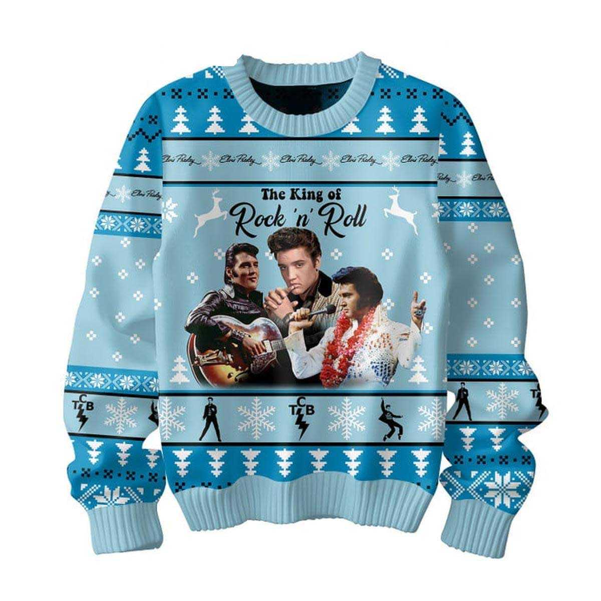 Elvis Presley Rock And Roll With The Grinch Christmas Ugly Sweater Elvis Presley Rock And Roll With The Grinch Christmas Ugly Sweater
