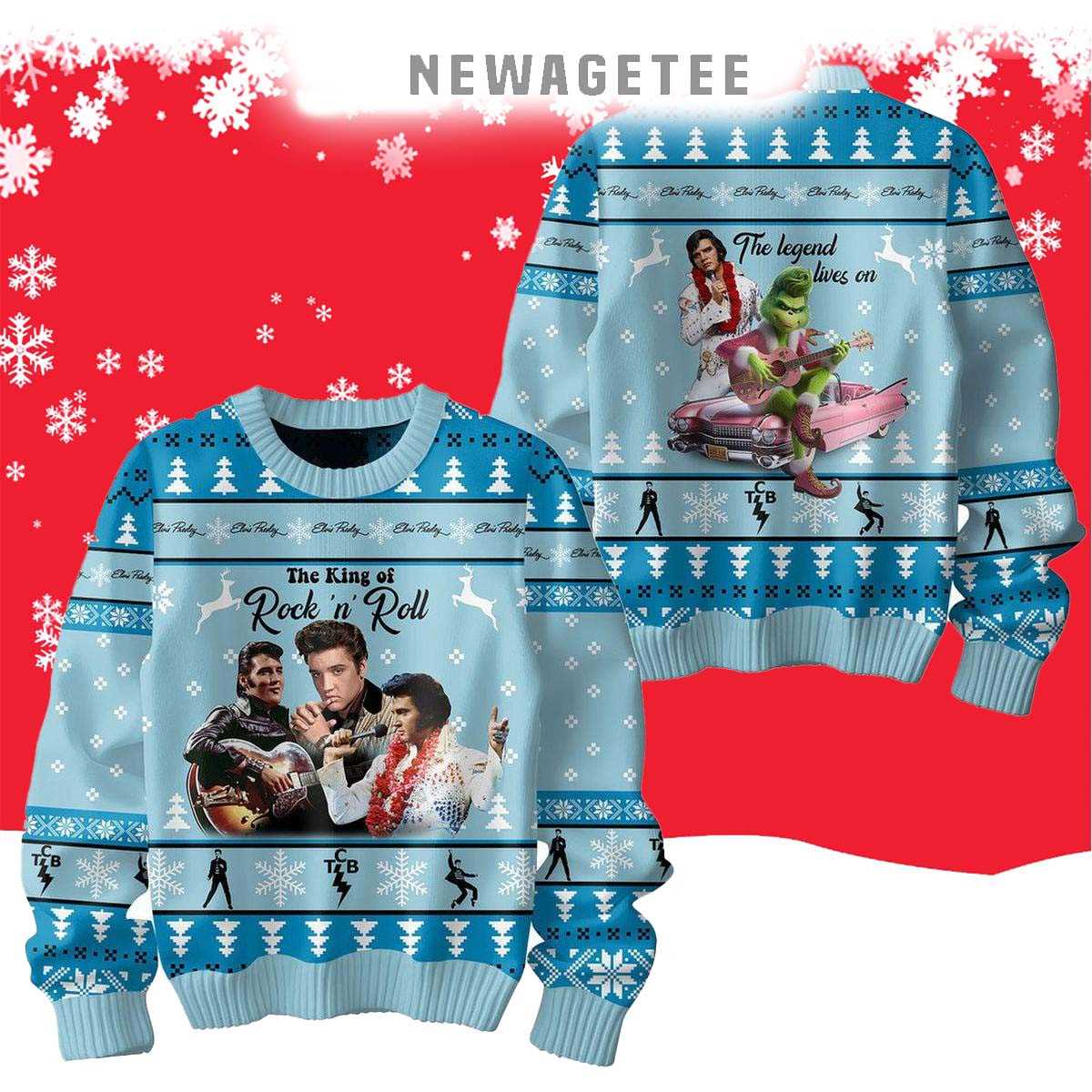 Elvis Presley Rock And Roll With The Grinch Christmas Ugly Sweater Elvis Presley Rock And Roll With The Grinch Christmas Ugly Sweater