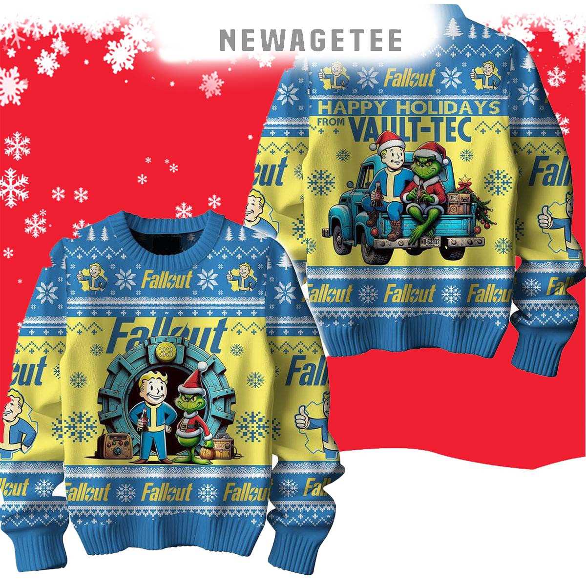 Fallout Vault-tec Happy Holidays The Grinch 2024 Christmas Ugly Sweater Fallout Vault-tec Happy Holidays The Grinch 2024 Christmas Ugly Sweater