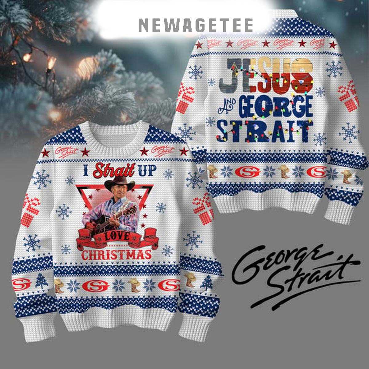 George Strait Jesus I Strait Up 2025 Ugly Christmas Sweater