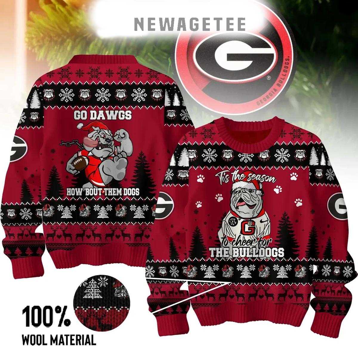 Georgia Bulldogs How About Them Dogs Christmas Go Dawgs 2025 Ugly Christmas Sweater