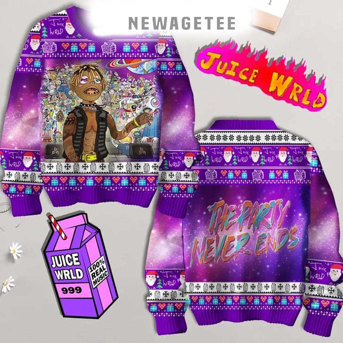 Juice Wrld The Party Never Ends 2025 Ugly Christmas Sweater Juice Wrld The Party Never Ends 2025 Ugly Christmas Sweater